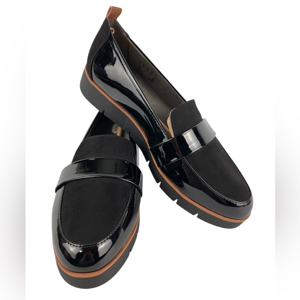 NWOT Dr. Scholl's Webster Loafers Women's 9 WIDE Glossy Black Comfort Preppy